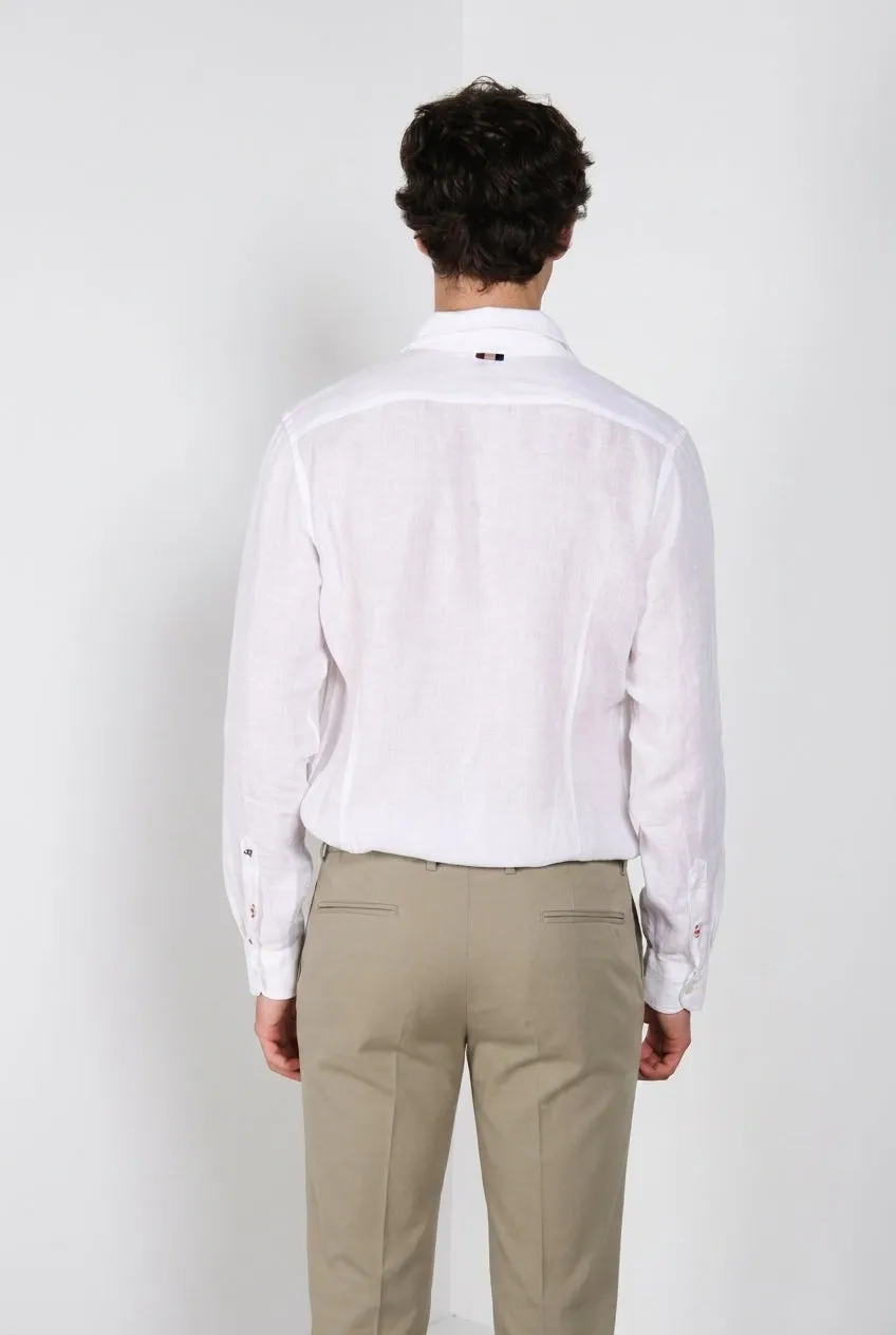 Mason's Torino Camicia Uomo Bianco Lino Tela