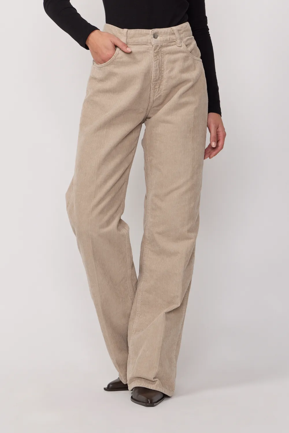 acquaverde Richie pantaloni velluto Beige vita alta