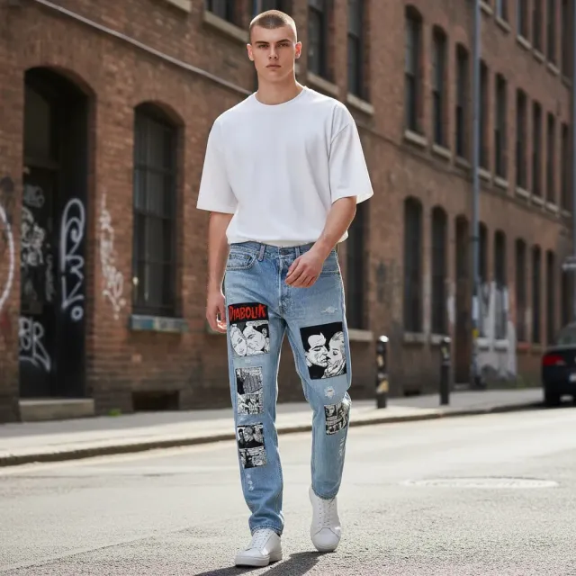 Levi’s Vintage Diabolik jeans personalizzati a mano fumetti