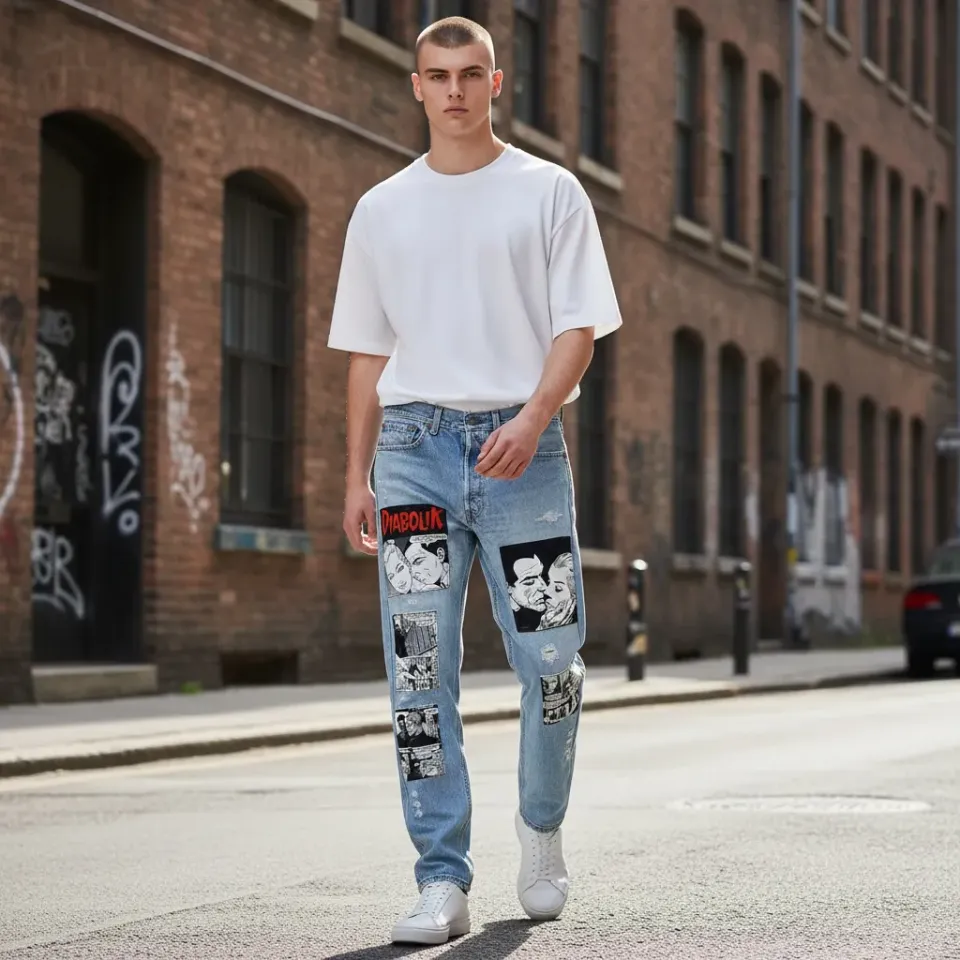 Levi’s Vintage Diabolik jeans personalizzati a mano fumetti