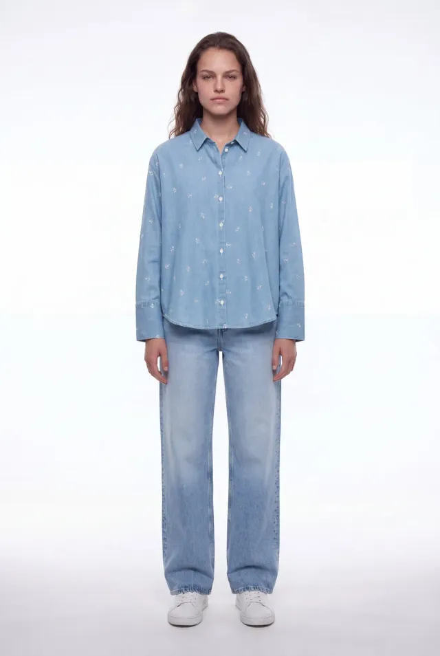 Teddy Smith C-Eliane ML Camicia Denim Donna ricamata