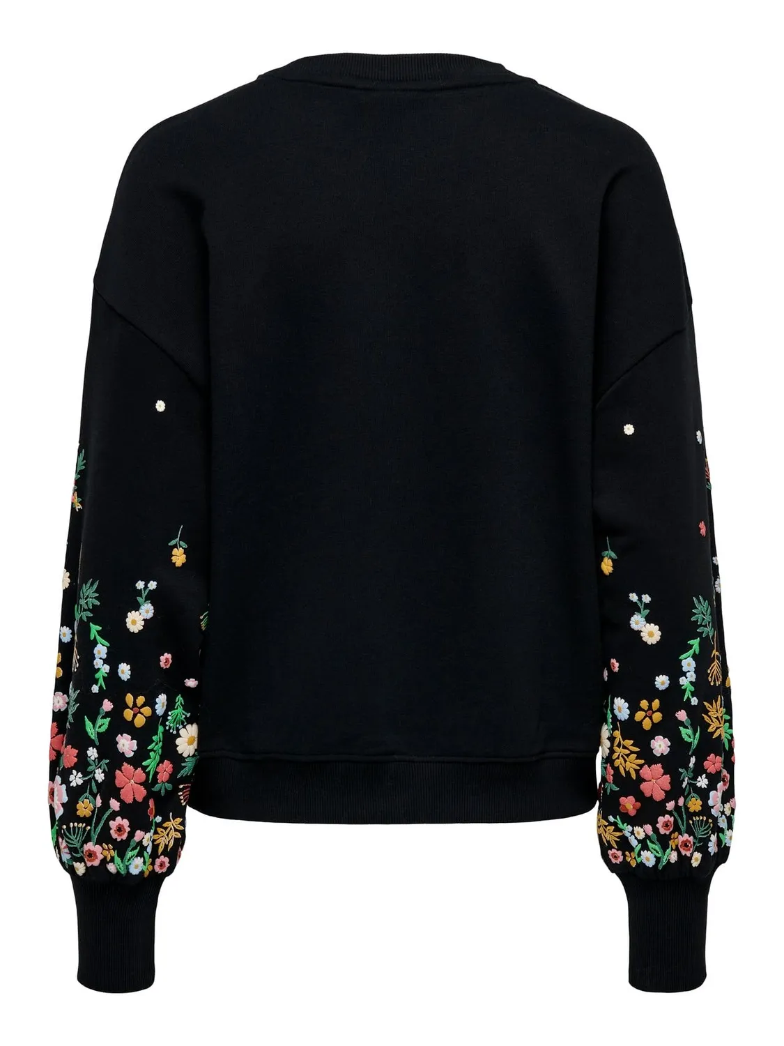 ONLY Onlbrooke L/S O-Neck felpa nera manica fiore