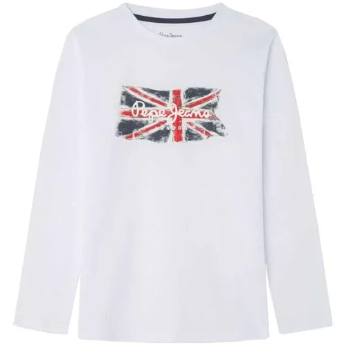 Pepe Jeans Clag LS Jr T-Shirt Bambino 10 Anni Stampa Bandiera