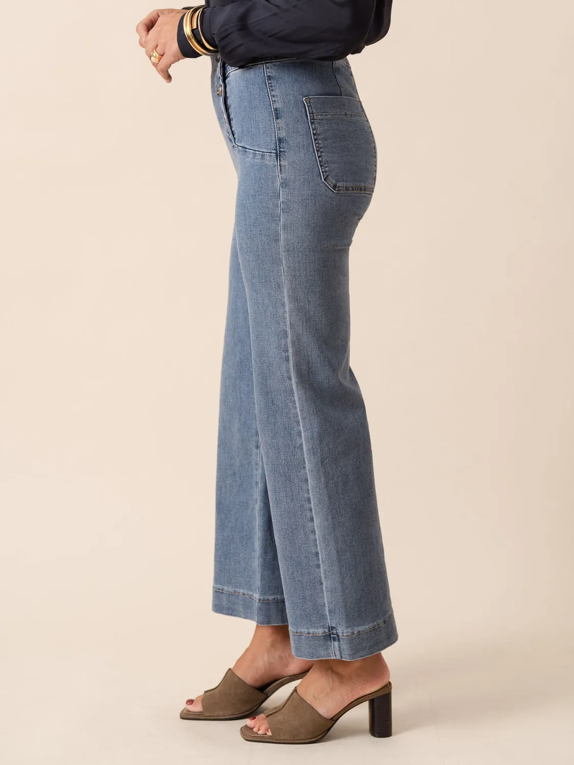 Oraije Victorine jeans wide blu stone con bottoni