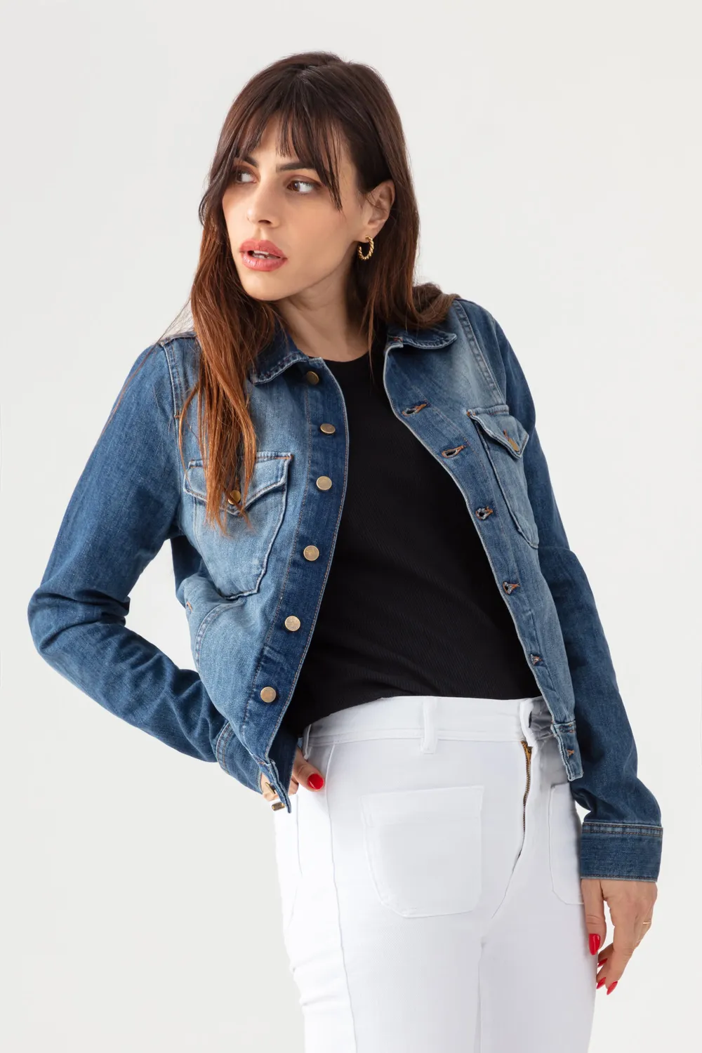 acquaverde Abbey giacca jeans hand brushed dritta