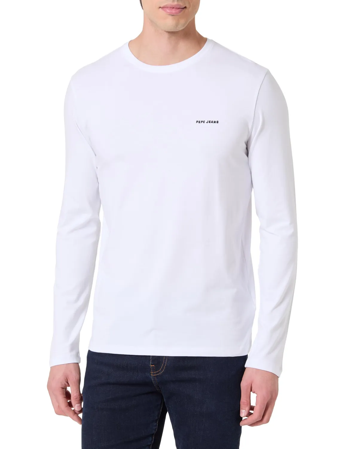 Pepe Jeans Basic Logo Stretch T-shirt Uomo Manica Lunga Bianca