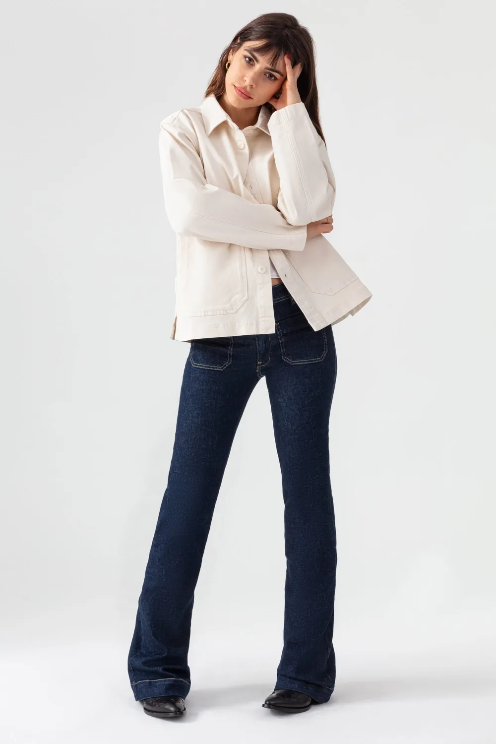 acquaverde Abby giacca in jeans Cream bottoni