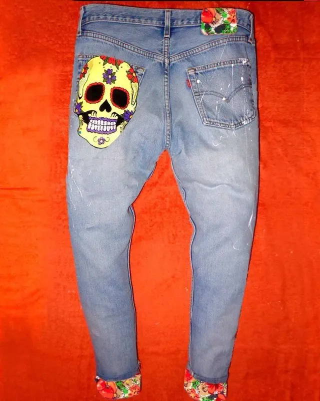 Levi’s Vintage Teschio Giallo jeans dipinti a mano