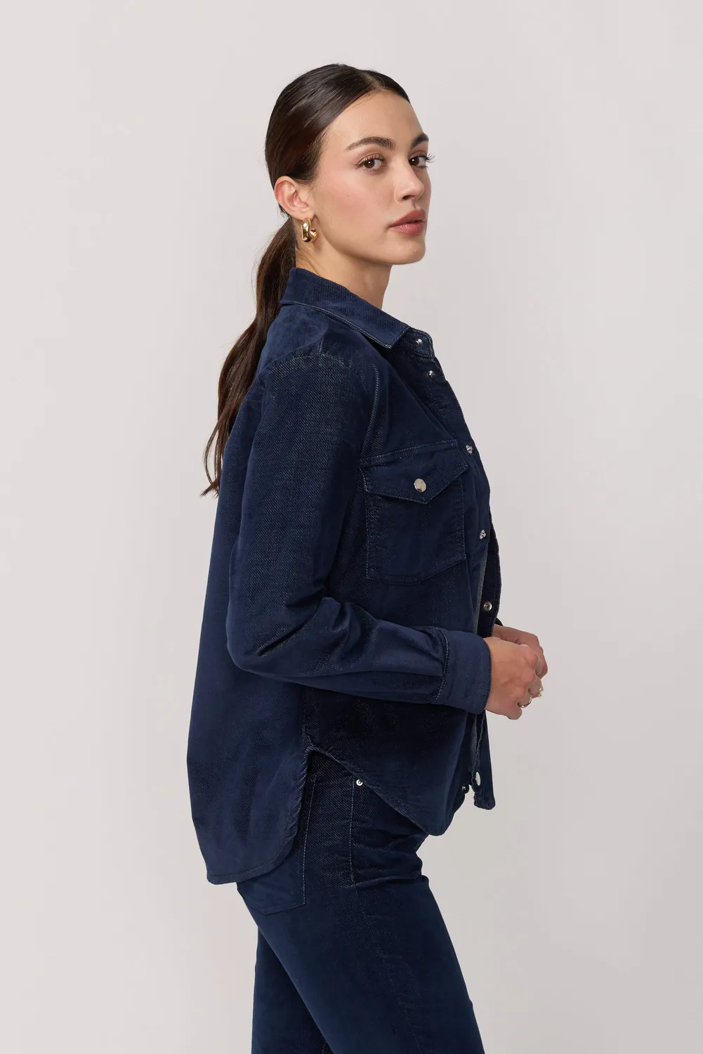 Acquaverde Topaze Camicia Velluto Indigo Ampia