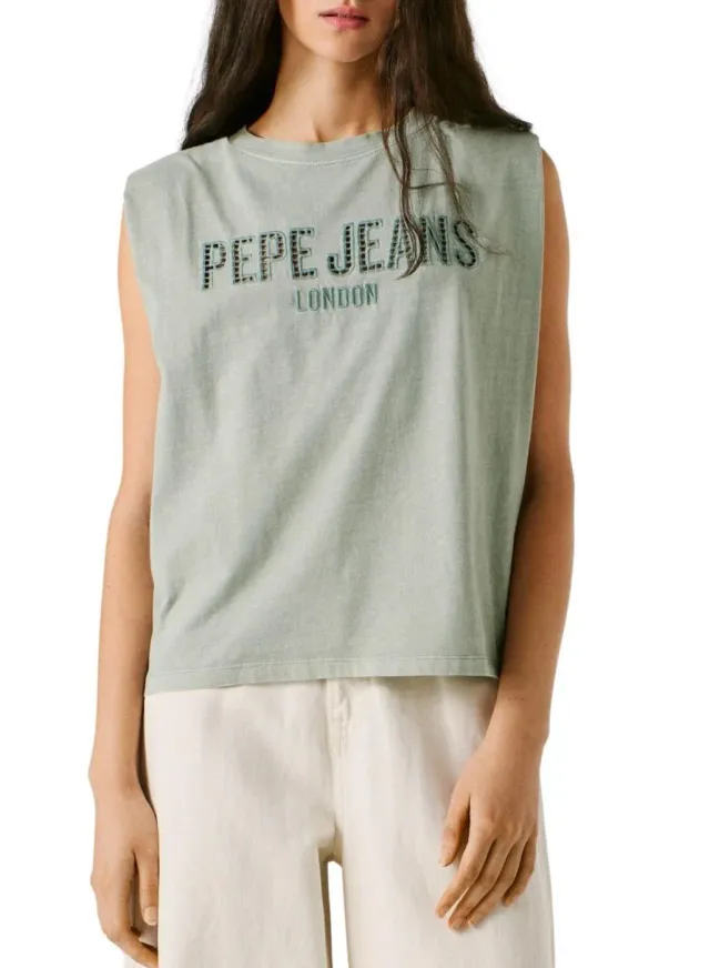 Pepe Jeans Mirari Top Donna Bianco Smanicato Logo