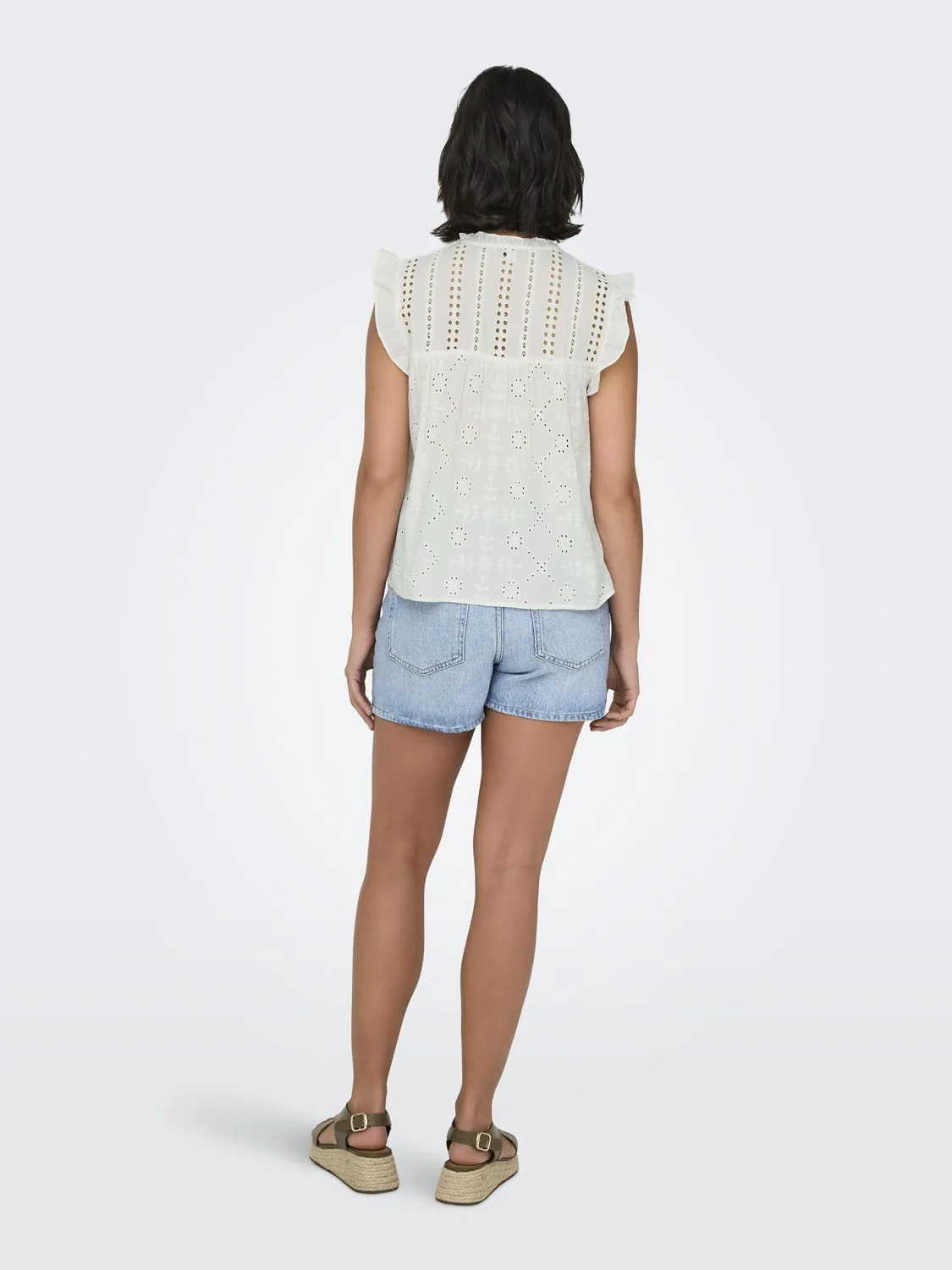 ONLY Onlreva Life S/L Emb Wvn Noos top bianco XS ricamato