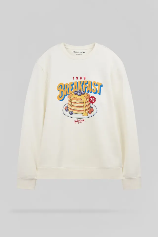 Teddy Smith S-Breakfast felpa girocollo bianca pancakes