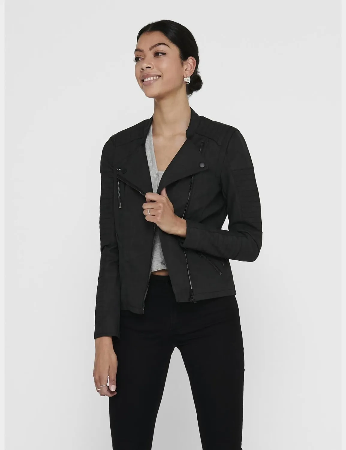 Only Ava Biker giacca donna similpelle nera cerniera