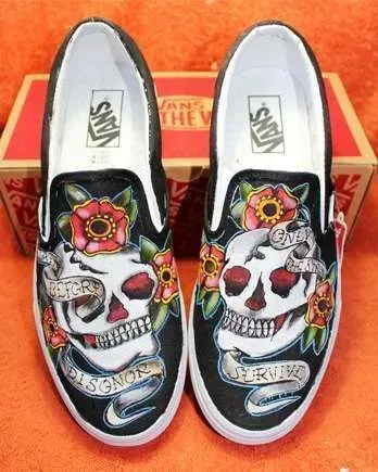 Vans Slip-On scarpe dipinte Teschi nere