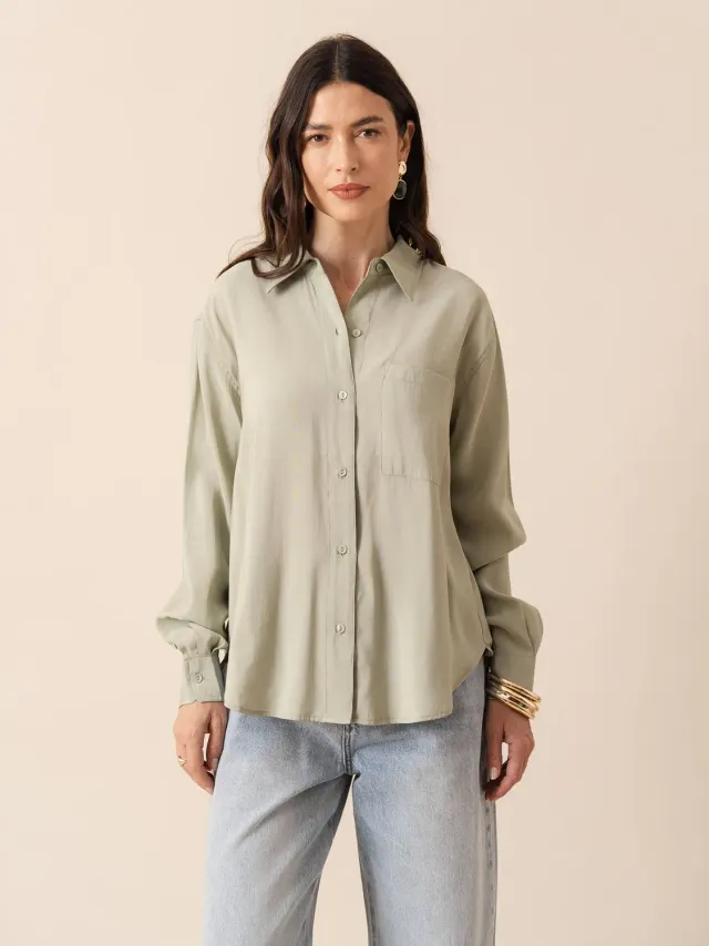 Oraije Orelis camicia oversize salvia cotone leggero