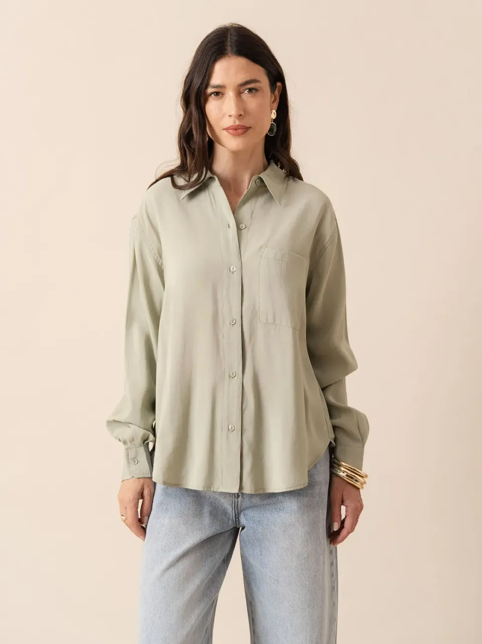 Oraije Orelis camicia oversize salvia cotone leggero