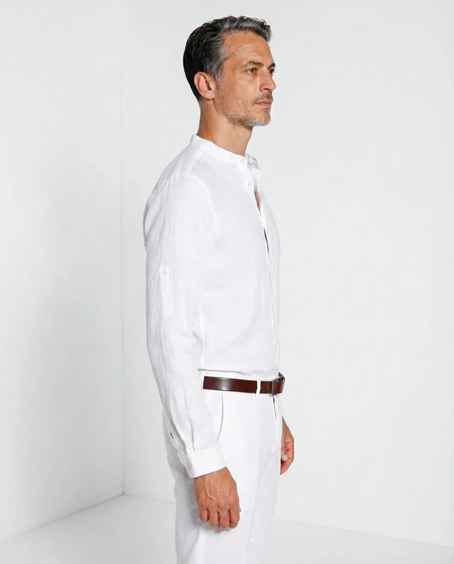 Mason's Porto camicia uomo bianco lino 100%