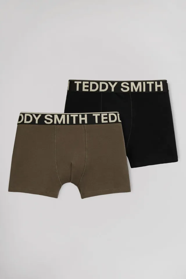 Teddy Smith Boxer Uomo Nero Kaki 2 Pezzi Cotone Elasticizzato