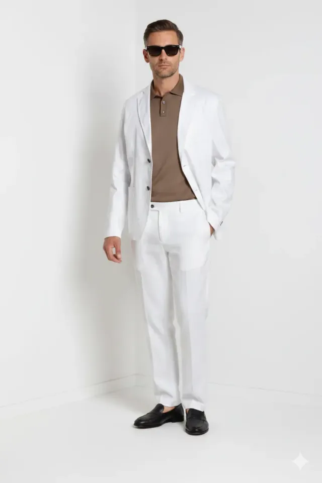 Mason's Da Vinci blazer uomo bianco lino e cotone