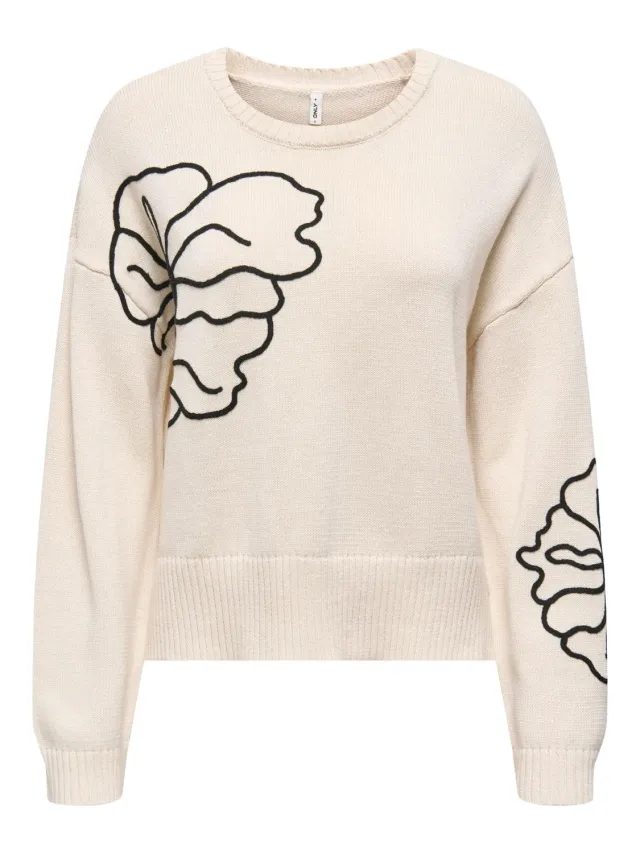 ONLY Onlpetra Maglia Ricamo Fiori Betulla XL