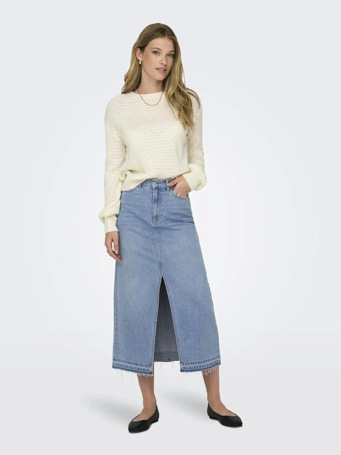 Only JdY Bella gonna jeans donna L blu chiaro spacco