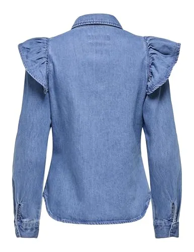 ONLY Onlindigo Frill Stud L/S DNM Shirt Qyt camicia S manica lunga
