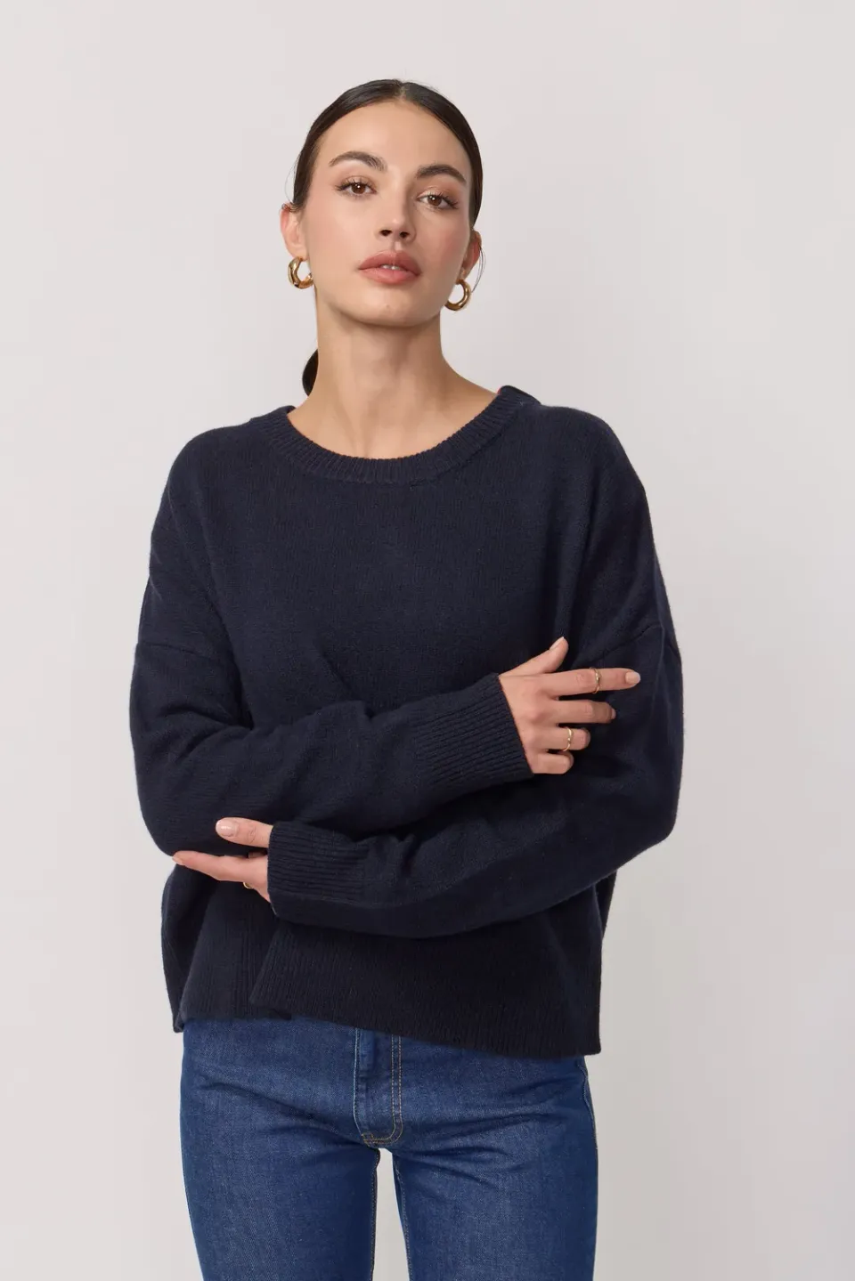 Acquaverde Classique pull encre et orange merino