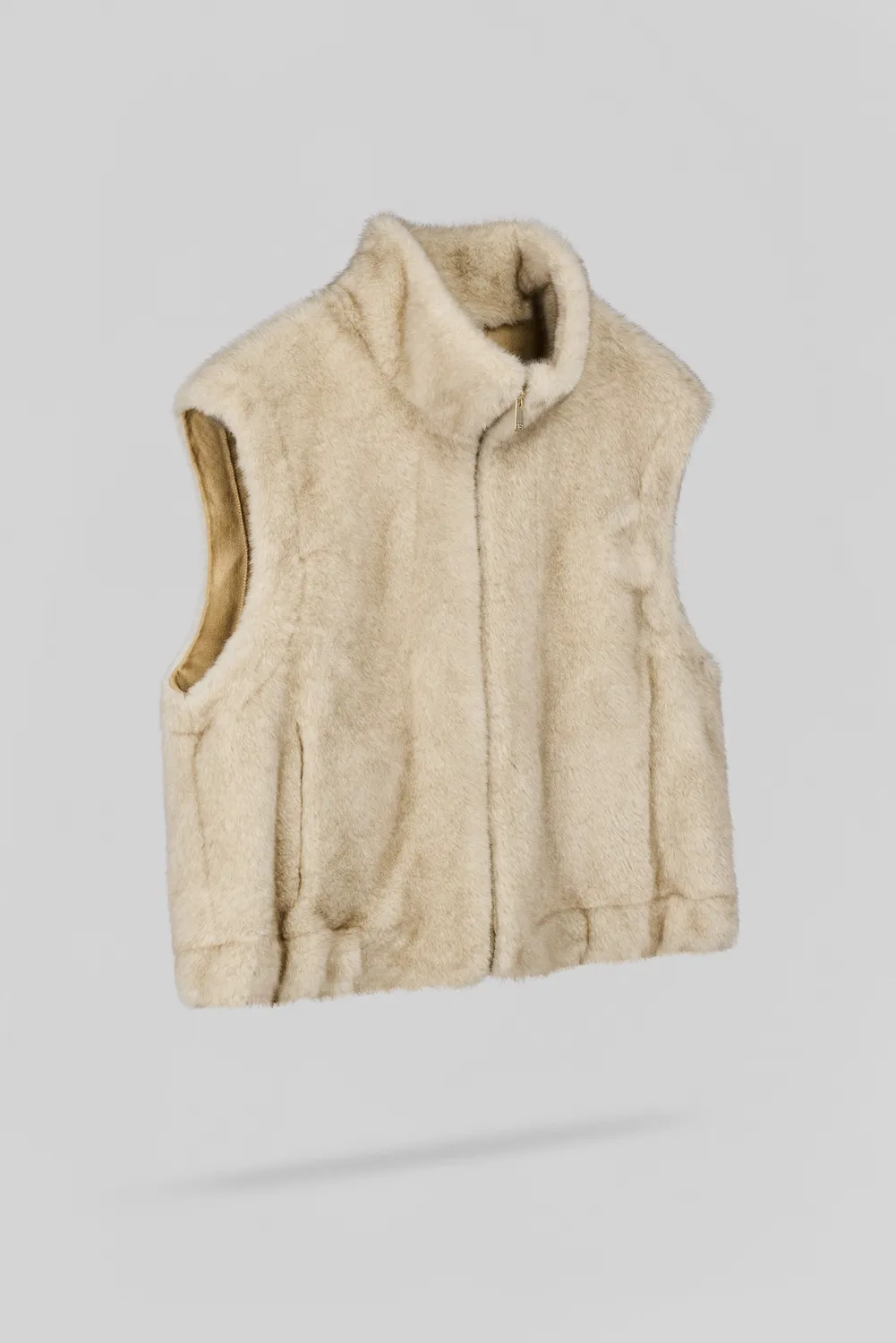 Teddy Smith G-Lou Wolf gilet beige donna eco-pelliccia