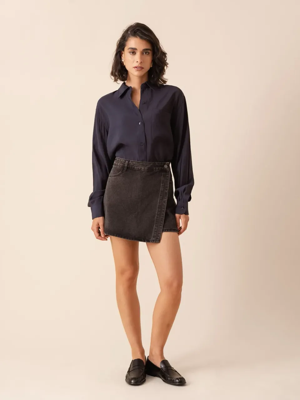 Oraije Jadene Gonna Shorts Denim Donna Grigia Trapezio