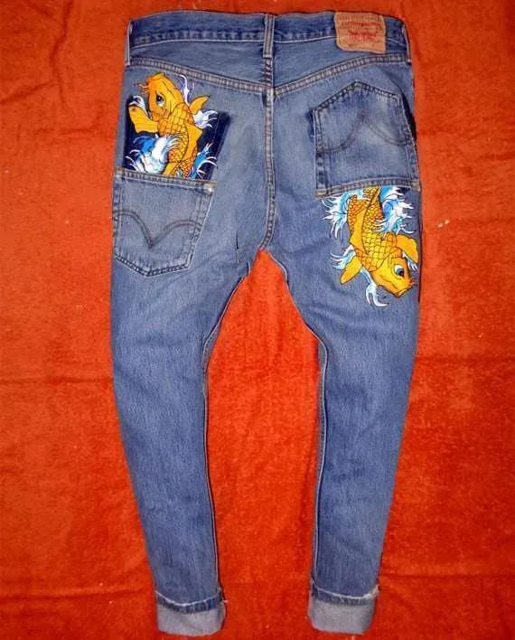 Levi’s Vintage Carpa Koi jeans dipinti a mano giapponesi