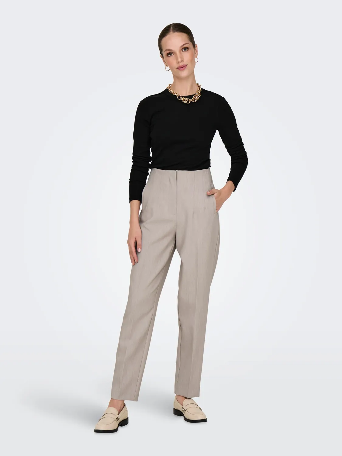 ONLY Onlraven Life pantalone donna vita alta grigio