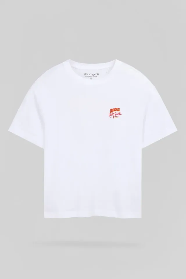 Teddy Smith T-Breakfast t-shirt bambino bianca cotone