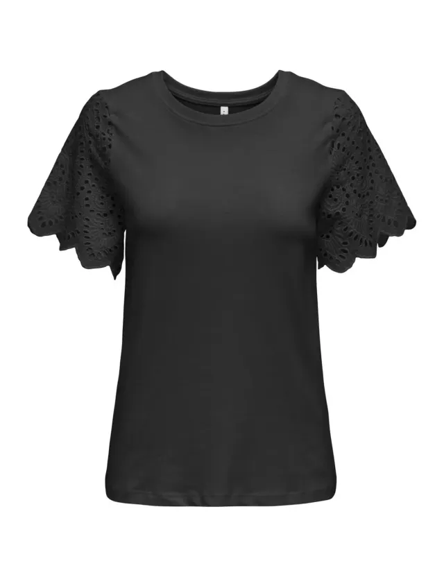 ONLY Onlebba Life Top in Pizzo Nero manica corta