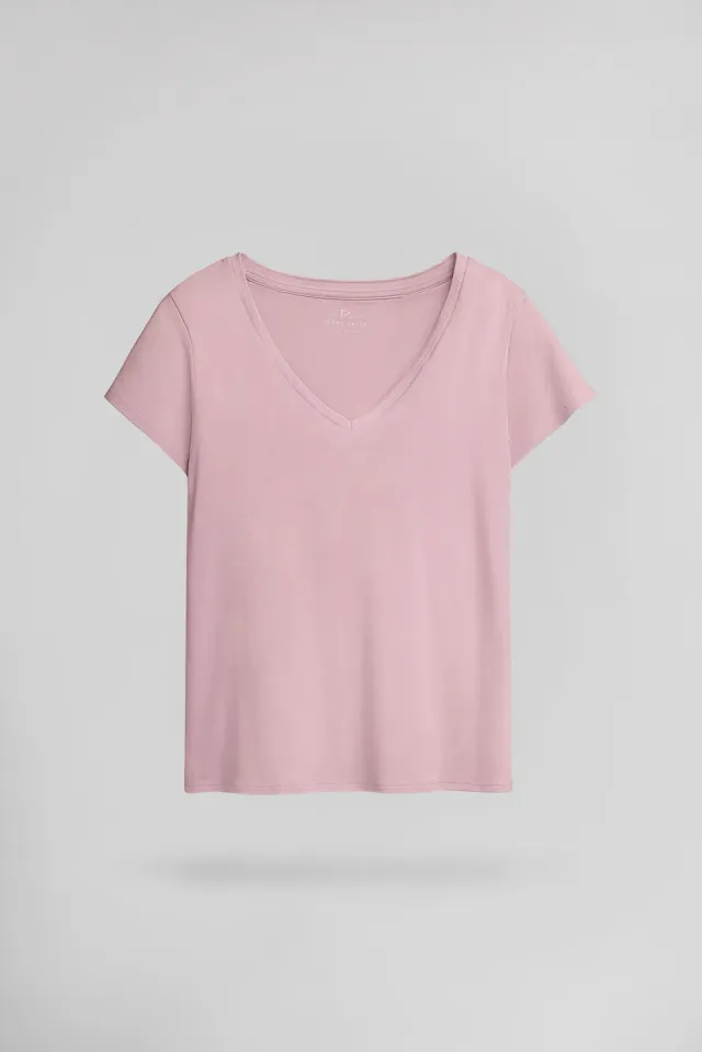 Teddy Smith T-Mia MC t-shirt scollo V rosa donna