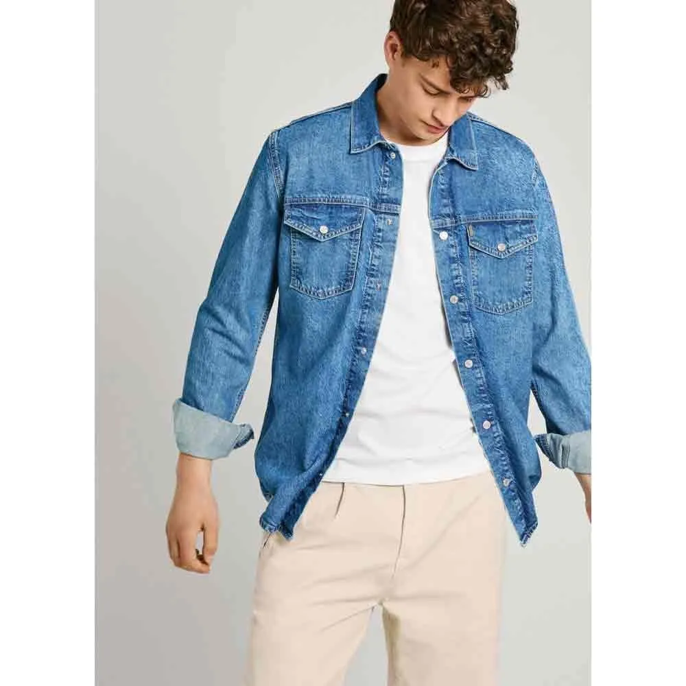 Pepe Jeans Camicia Jeans Uomo L Blu Stonewash