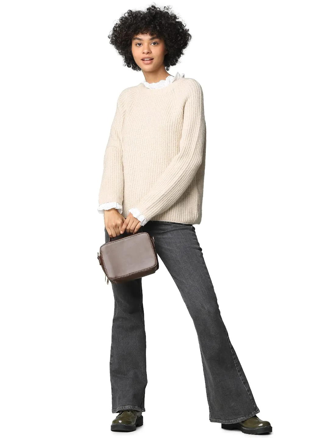 Only Onlcila maglione donna collo alto grigio mix