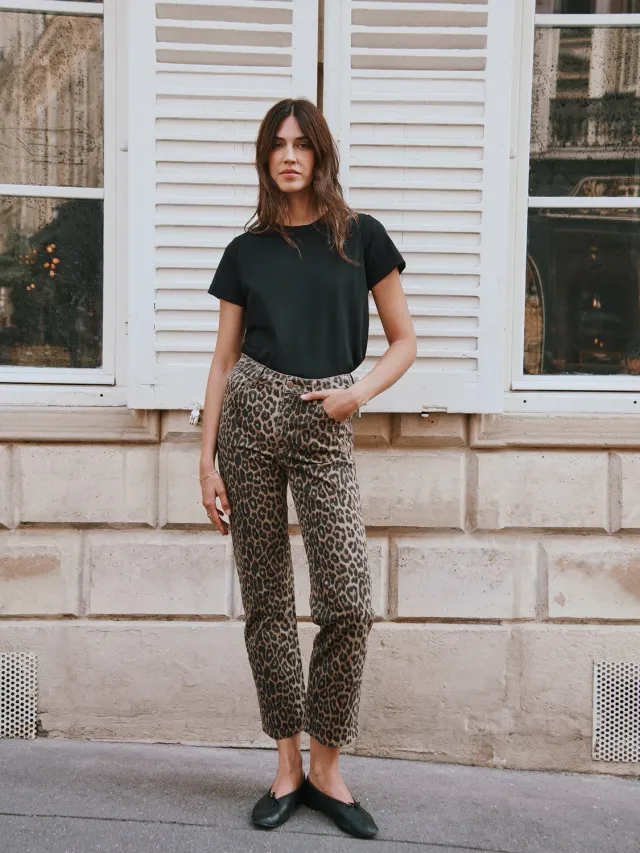 Oraije Solange jeans dritti leopardati cotone