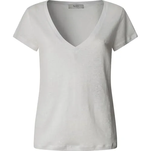 Pepe Jeans Megan V-Neck T-Shirt Donna L Bianco Lino