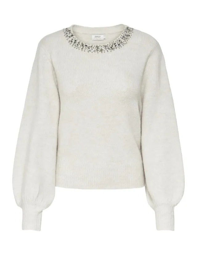 ONLY ONLELSA maglione donna in maglia mélange pietra
