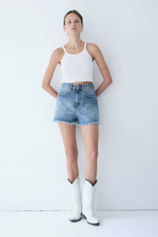 Acquaverde Linny shorts Worn sfrangiati 100% cotone