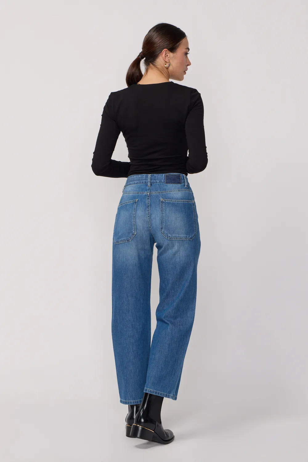 Acquaverde Eddy Worn jeans larghi vita alta