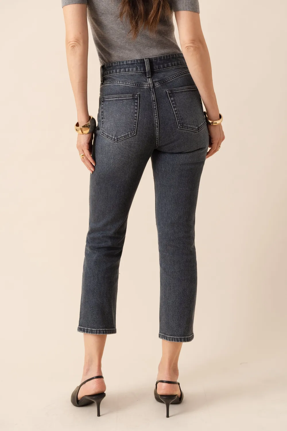 Oraije Mia jeans mom fit grigio blu denim per petite