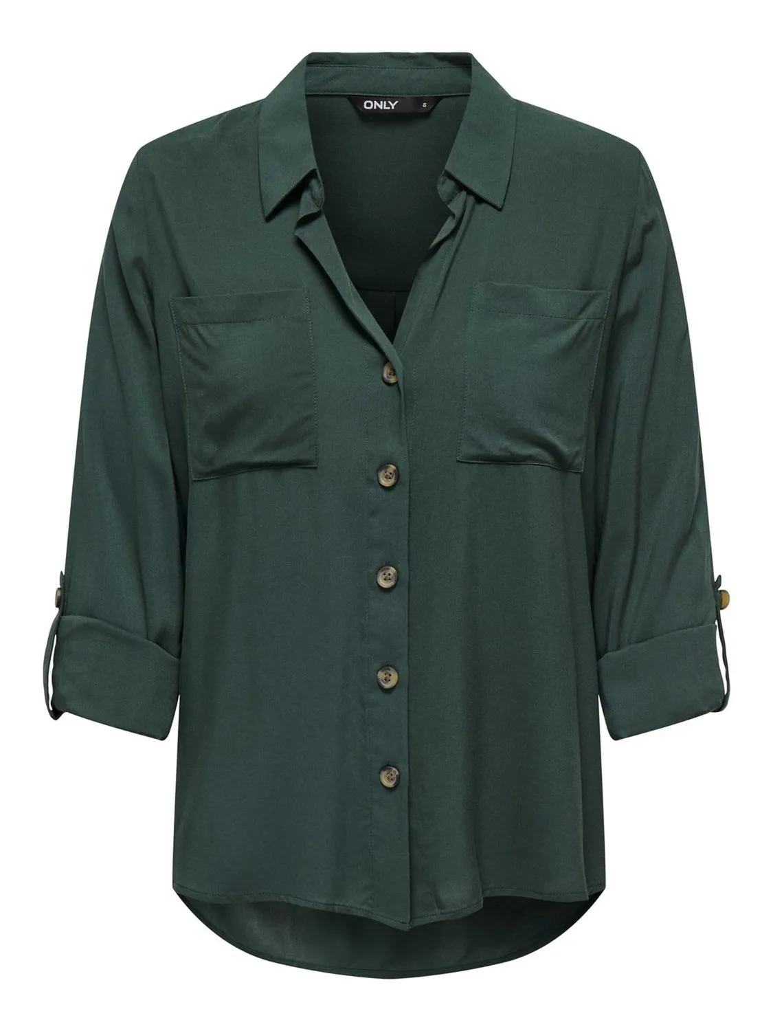 ONLY Shirt camicia manica arrotolata nera giro manica