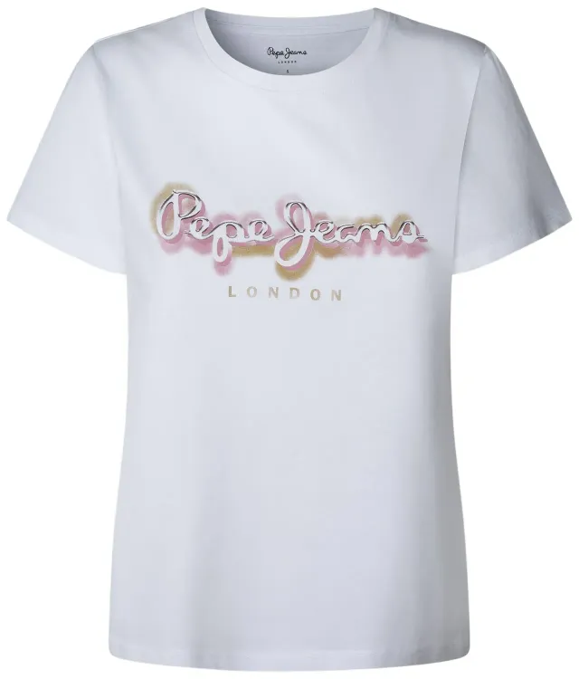 Pepe Jeans Becky T-Shirt Donna Beige Logo Cotone