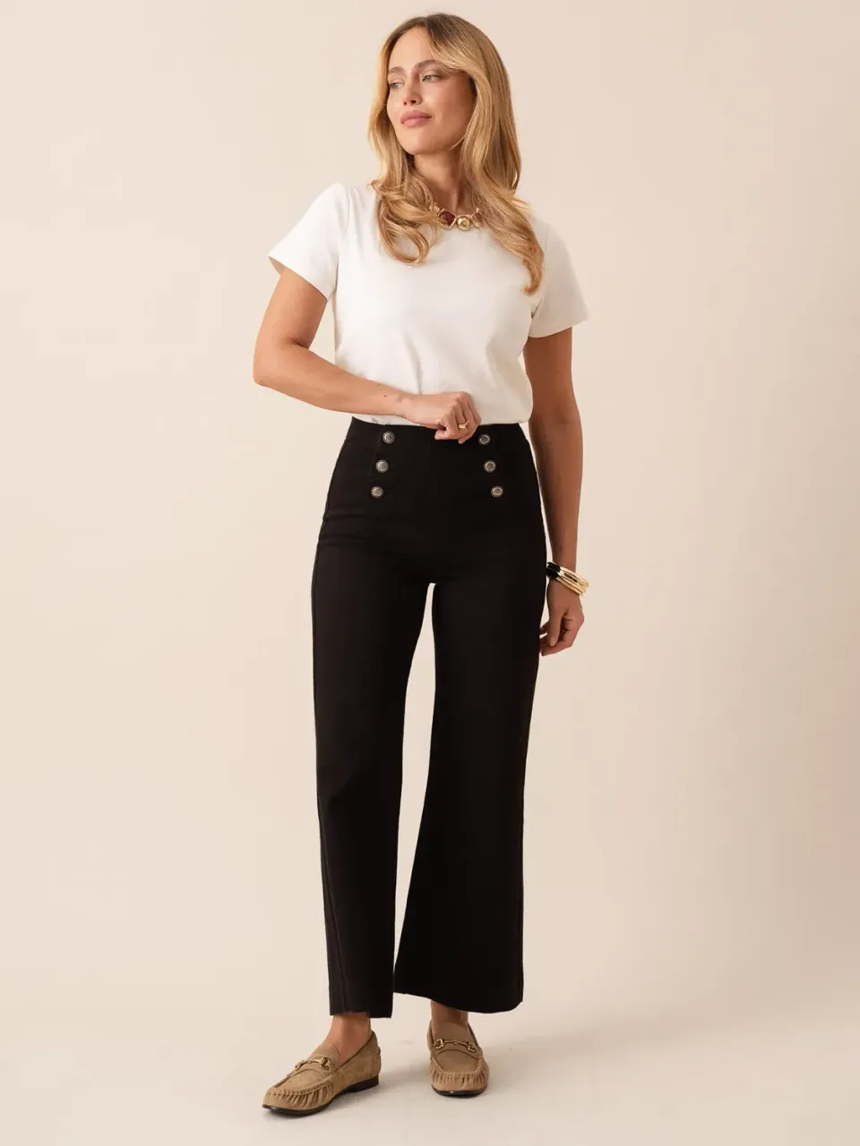 Oraije Victorine jeans wide nero bottoni