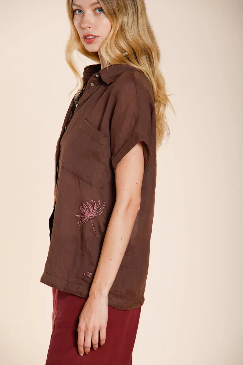 Mason's Livia camicia donna marrone manica corta ramie