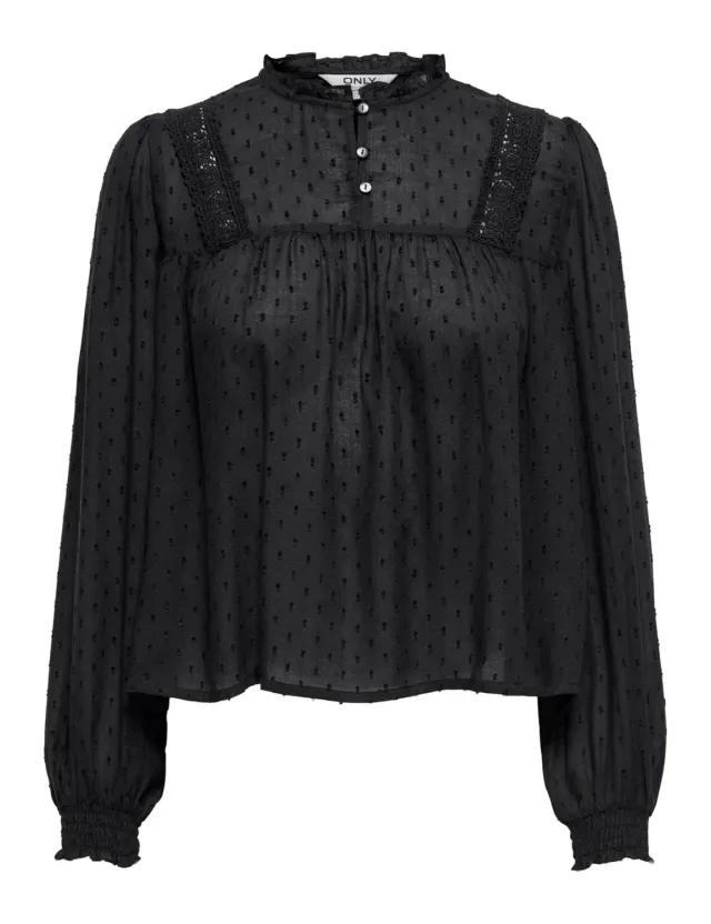 ONLY Onlpelia Life Dobby Top Donna Nero Manica Lunga