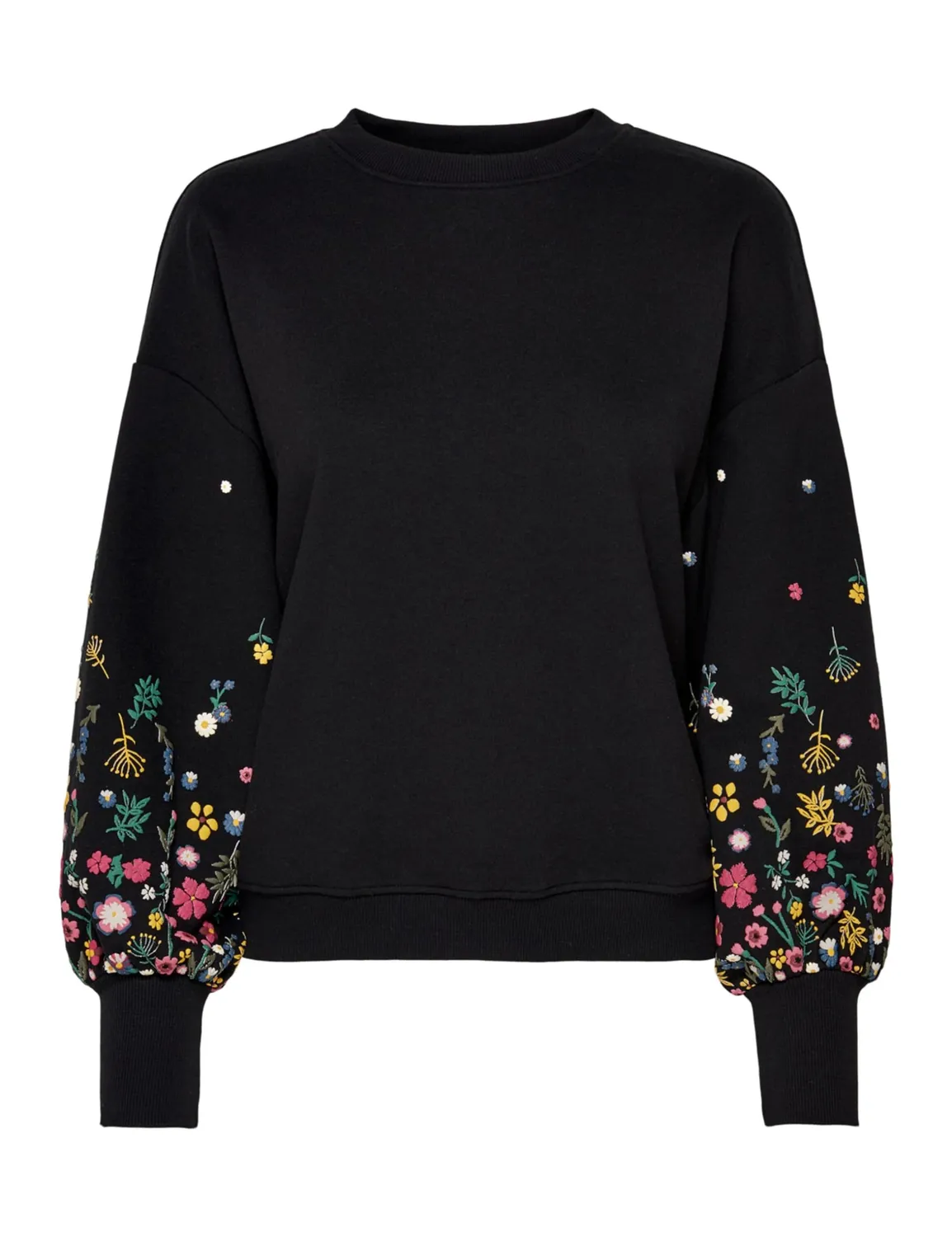 ONLY Onlbrooke L/S O-Neck felpa nera manica fiore