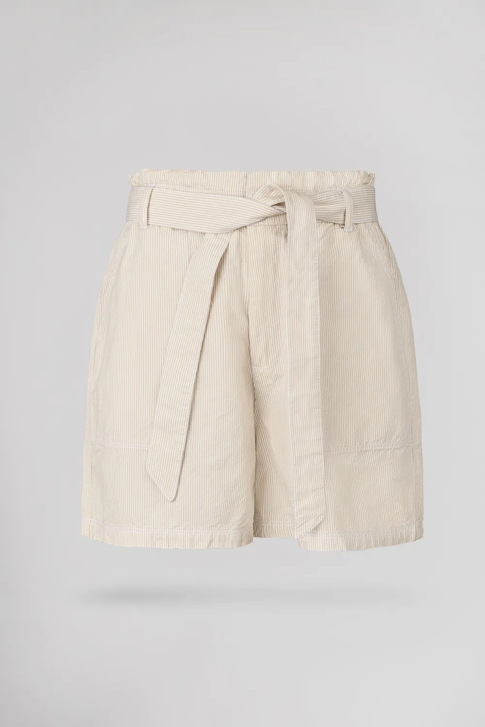 Teddy Smith S-Joy short donna grège righe lino paperbag