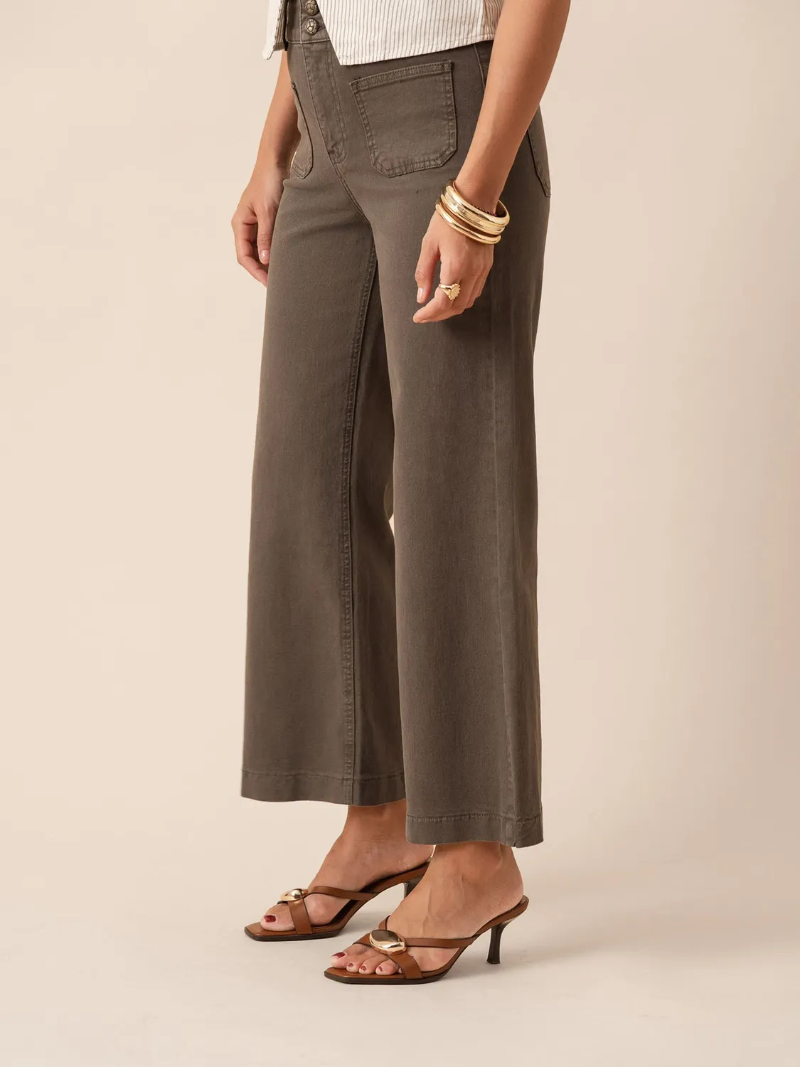 Oraije Violette jeans wide kaki tasche applicate
